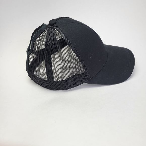 Pony Tail Black Trucker Hat Ball Cap - Picture 3 of 9